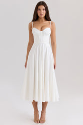 White Stretch Cotton Midi Sundress