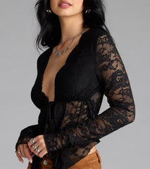 Delicate Flair Floral Lace Tie-Front Top