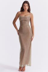 Cafe Au Lait Beaded Maxi Dress - Limited Edition
