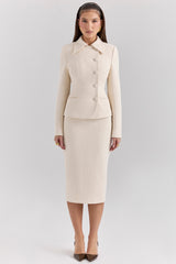 Cream Boucle Pencil Midi Skirt
