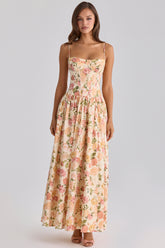 Warm Rose Print Cotton Maxi Dress
