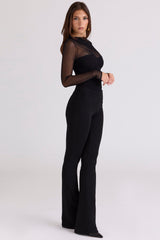 Black Draped Mesh Bodysuit
