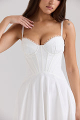 White Stretch Cotton Midi Sundress