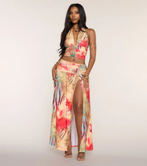 Destination Glam Abstract Print Halter Top