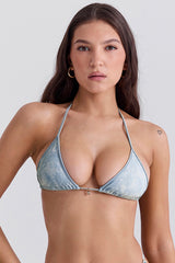 Blue Paisley Triangle Bikini Top