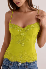 Chartreuse Custom Hand Beaded Embellished Top - Limited Edition