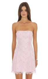 Strapless Lace Dress in Pink