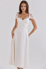 White Satin + Lace Midi Dress
