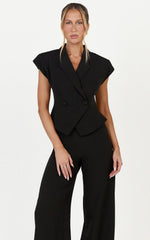 Poppy Top - Cap Sleeve Double Breasted Vest Top in Black