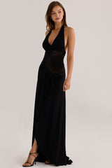 Black Custom Hand Beaded & Embellished Maxi Dress - Limited Edition