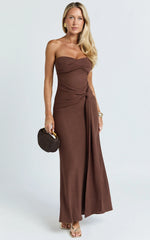 Aria Midi Dress - Strapless Tie Waist Dress in Chocolate
