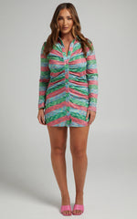 Lucricia Mini Dress - Long Sleeve Shirt Dress in Multi
