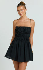 Aisha Mini Dress - Ruched Bust A Line Mini Dress in Black