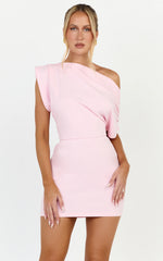 Nalfie Mini Dress - Tipped Shoulder Jersey Drape Dress in Pink