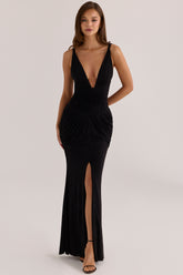 Black Liquid-soft Jersey Plunge Maxi Dress