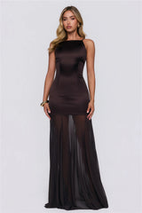 Elevated Vibes Satin Maxi Dress Chocolate