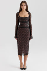 Black Lace Corset Midi Dress