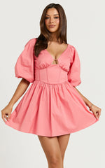 Amalie The Label - Ray Long Sleeve Corset Panel Mini Dress - In Berry