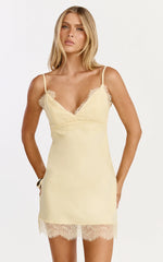 Kyra Mini Dress - Lace Bust And Hem Detail Slip Dress in Lemon