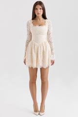 Cream Lace Long Sleeve Mini Dress