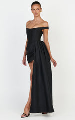Marais Mini Dress - Contrast Draped Off Shoulder Dress in Black