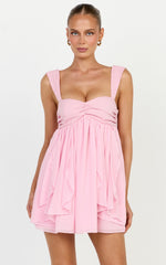 Juliette Mini Dress - Ruffle Fit And Flare Dress in Pink
