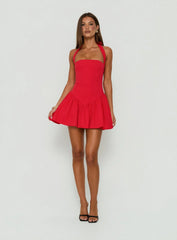 Esatora Halter Flare Mini Dress Red
