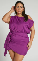 Niana Mini Dress - Drape One Shoulder Dress in Purple