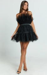 Amalya Mini Dress - Tiered Tulle Fit and Flare Dress in Black