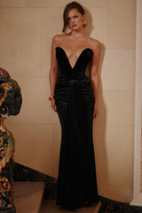 Black Velvet Deep Plunge Maxi Gown - Limited Edition