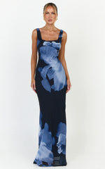 Summer Maxi Dress - Cowl Neck Slip Dress in Twilight Orchid Print