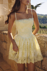 Lemon Custom Lace Cotton Broderie Anglaise Mini Dress