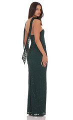 Sequin Scarf Lace Maxi Dress in Green