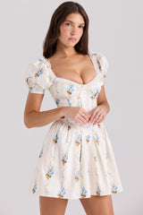 Cream Floral Print Cotton Mini Dress