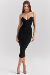Black Strapless Midi Dress
