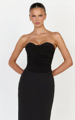 Helda Top - Strapless Corset Lace Up Back Top in Black