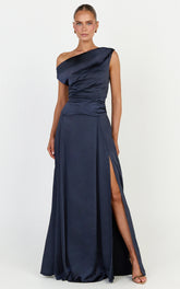 Helena Maxi Dress - Off Shoulder Godet Dress in Navy