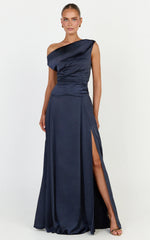 Helena Maxi Dress - Off Shoulder Godet Dress in Navy