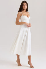White Stretch Cotton Midi Sundress