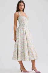 Pale Blue Meadow Print Cotton Halter Sundress