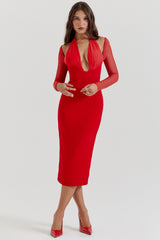 Scarlet Plunge Midi Dress