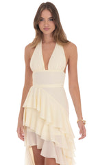 Asymmetrical Ruffle Maxi Dress in Ivory