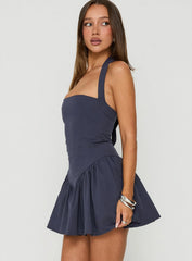 Esatora Halter Flare Mini Dress Navy