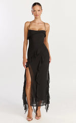 Connie Midi Dress - Ruffle Detail Dress in Black