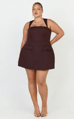 Garrett Mini Dress - Square Neck Fit And Flare Dress in Dark Chocolate