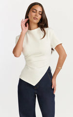 Rosalie Top - Asym Ruched Tshirt in White