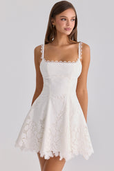 White Custom Lace Broderie Anglaise Mini Dress