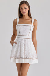 White Custom Lace Cotton Broderie Anglaise Mini Sundress