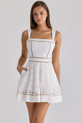 White Custom Lace Cotton Broderie Anglaise Mini Sundress