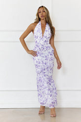 Flirty Blooms Halter Maxi Dress Purple
